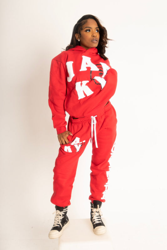 Red Puff Print Janky Sweat Suits